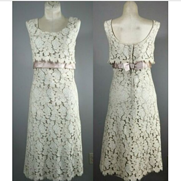 Vintage 60s Lace Sleeveless Tiered Shift Palm Royal Woman Young Adult Party - Picture 1 of 9